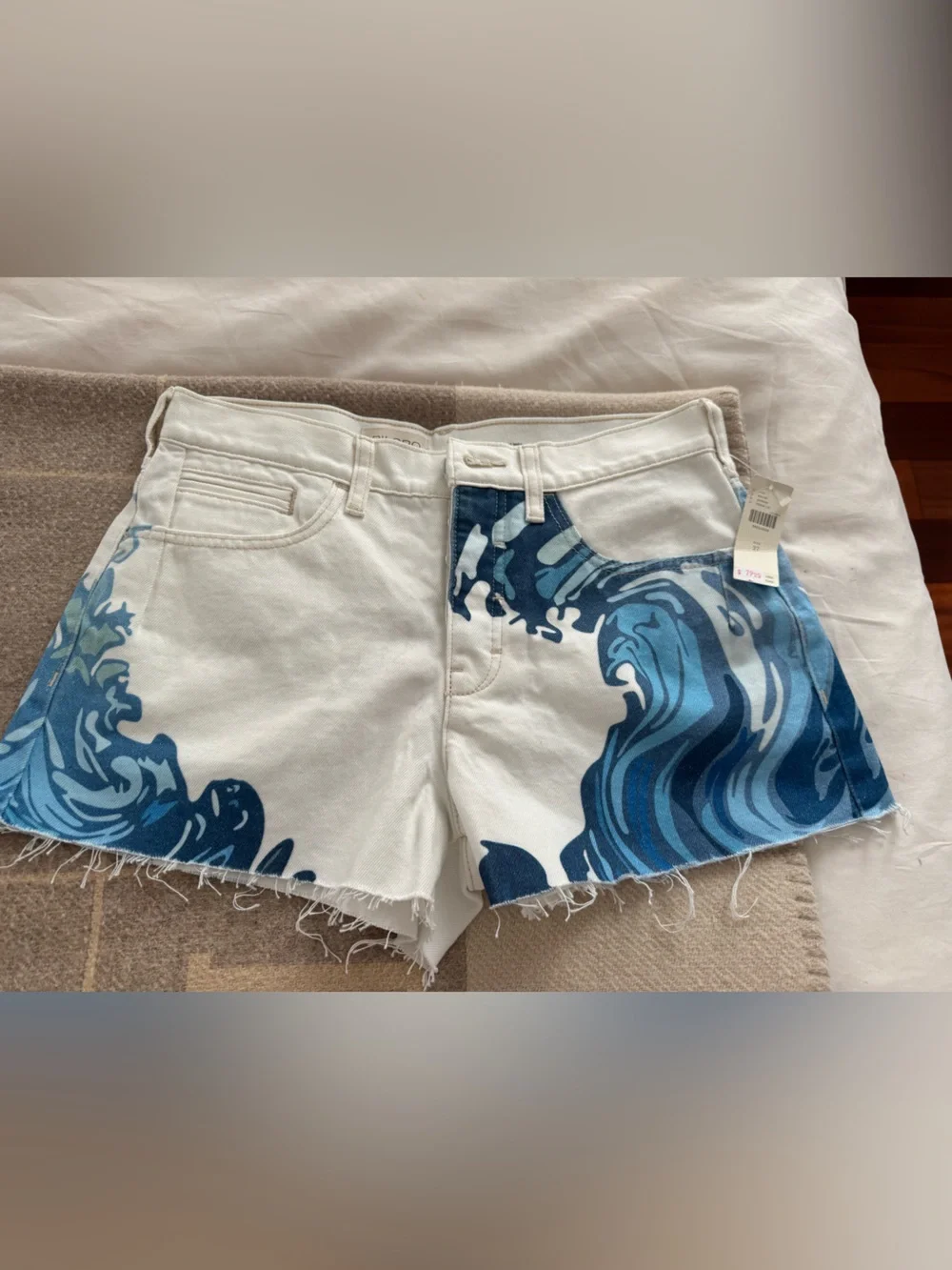 NWT Anthropologie Pilcro Women’s Wave Print Casual Shorts - White/Blue